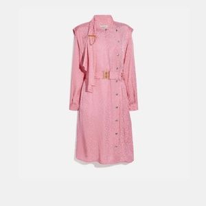 Coach Abstract Jacquard Drape Belted Pink Dress Size 12